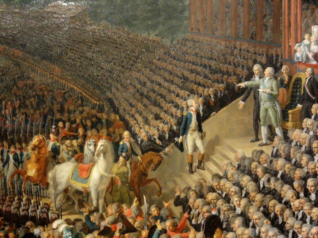 An illustration of the Fête de la Fédération. The Festival of the Federation is a major event in the French Revolution timeline of 1790